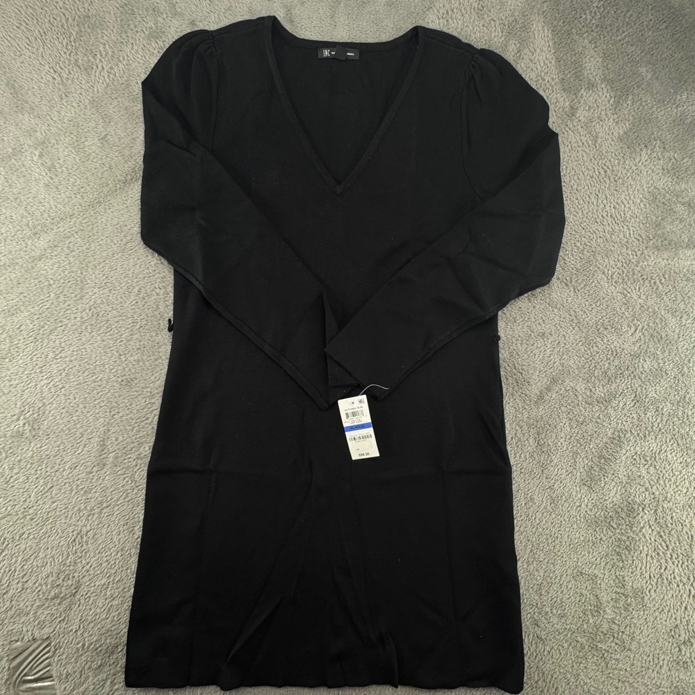 INC‎ International Concepts Sweater Dress Women XL Black NEW V-Neck Puff Sleeve